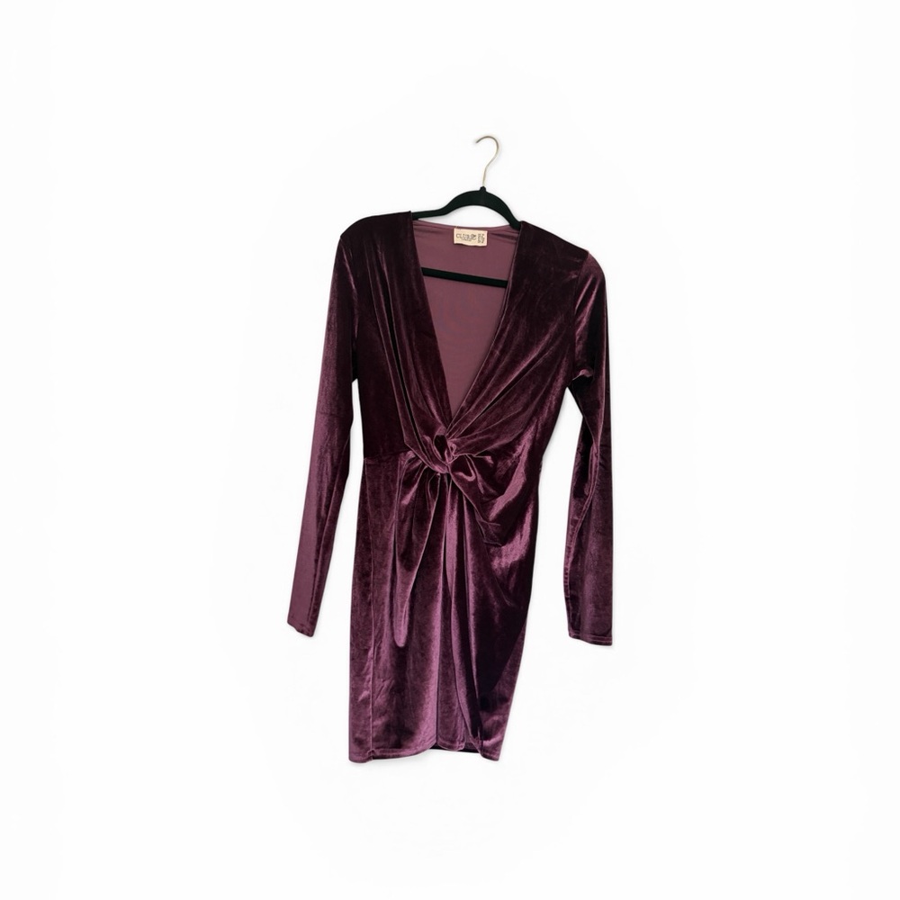 Club L London Velvet Wrap Dress in Deep Purple